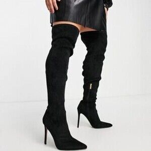 ASOS DESIGN Curve Koko heeled over the knee boots in black
